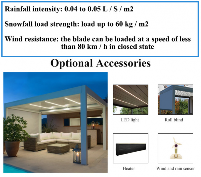 Garden IP67 Aluminum Louvered Pergola Bioclimatic Snow Resistant UV Protection