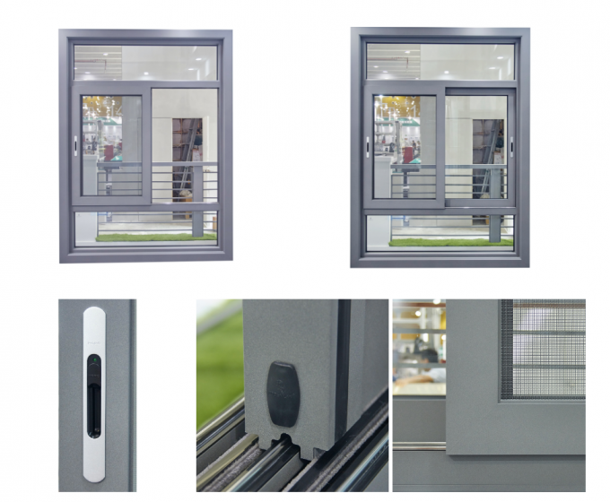 6063 T5 Commercial Aluminum Horizontal Sliding Windows UPVC Soundproof