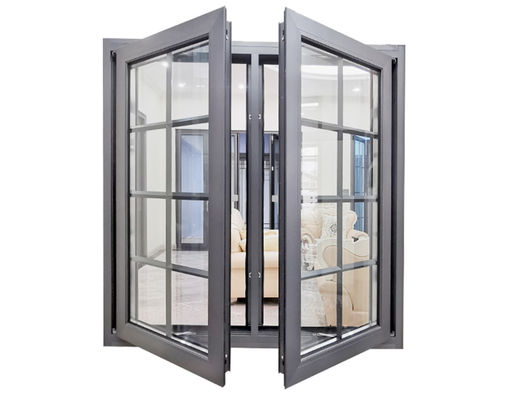 Gray UPVC Double Glass Aluminium Windows Casement PVDF Coated